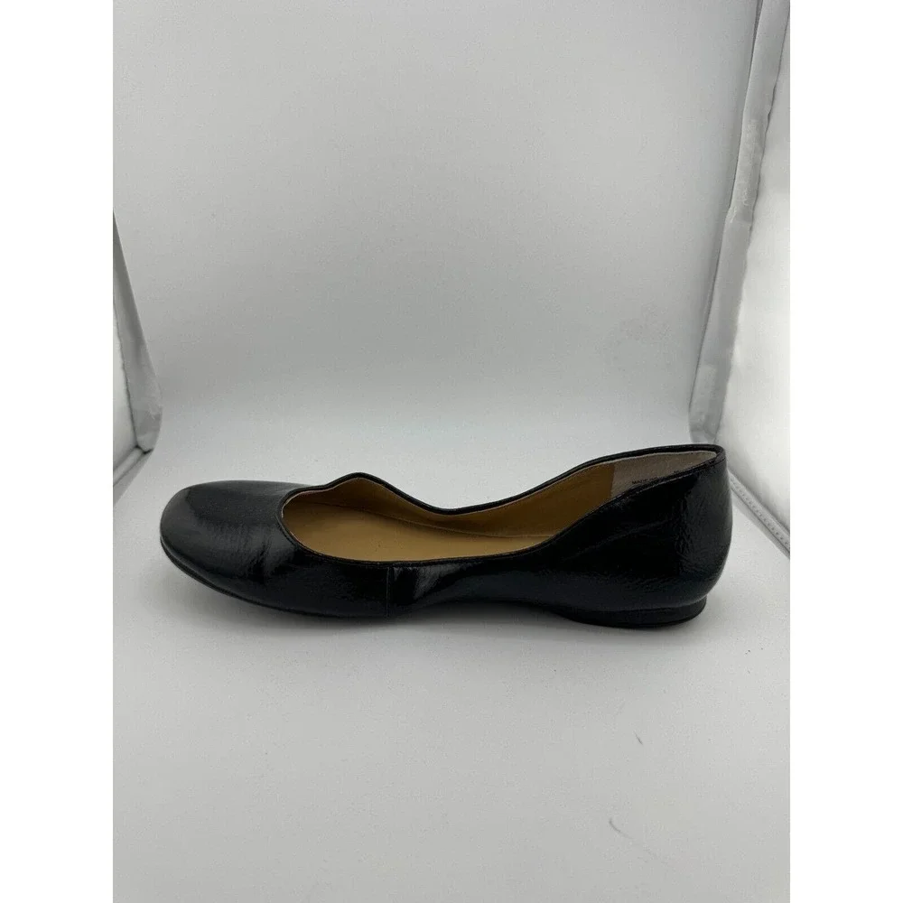 Nine West Fascinate Ballet Flats Size 7.5M Black Patent Leather Round Toe Shoes‎